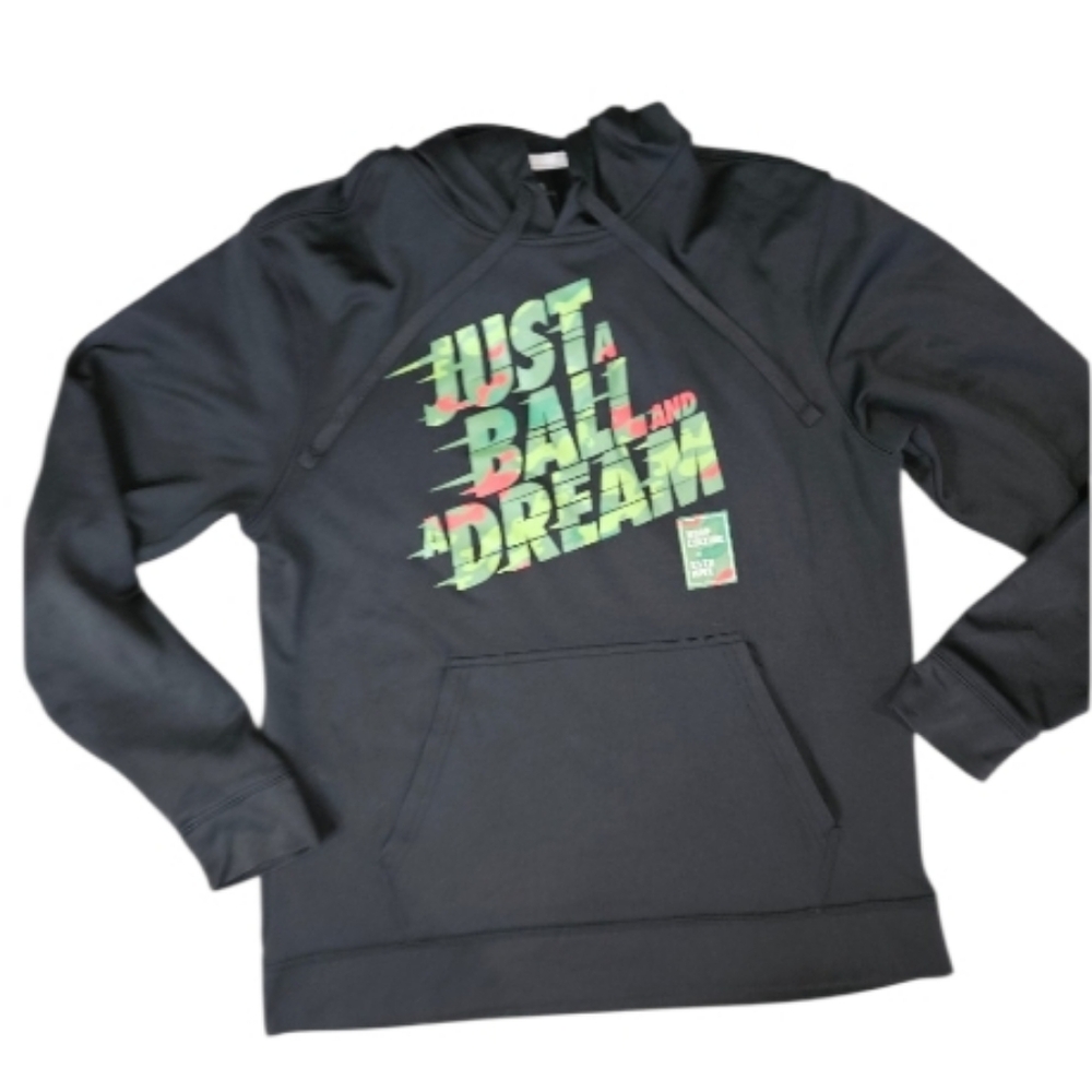 Basketball Hoodie Mens Medium Black Green Camo Graphic Just a Ball & a Dream
